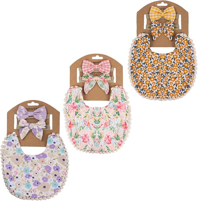 Baby Girls Floral Print Bibs, Reversible Burp Cloth Set for Newborn Infant Toddlers
