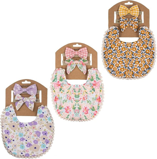 Baby Girls Floral Print Bibs, Reversible Burp Cloth Set for Newborn Infant Toddlers
