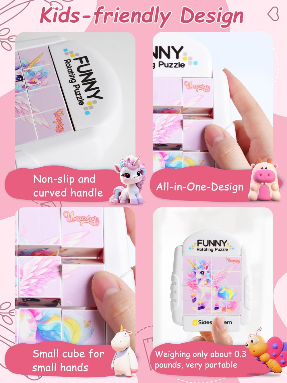 16-Piece Rotating Puzzles for Kids 4-6, Toddlers Puzzles 2-4, Road Trip, Airplane Activities Game, Travel Toys - Brain Teaser, Fine Motor Skills - Birthday Gifts Boys & Girls - Pink Alicorn