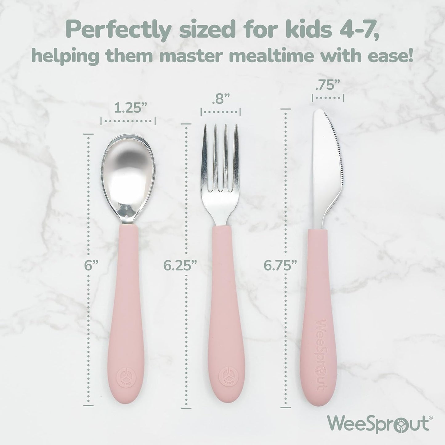 Kids Stainless Steel Utensils Set - Premium 18/8 Grade Silverware Kit - 2 Spoons, 2 Forks, and 2 Knives for Ages 4-7 - Silicone Easy-Grip Handles - Children Flatware Cutlery (Bright - Purple, Pink)
