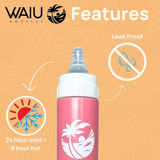 Waiu Insulated Stainless Steel Baby Bottle BPA-Free | Keeps Drinks Hot for 8 Hours, Cold for 24 Hours | 4 oz. (Pink)