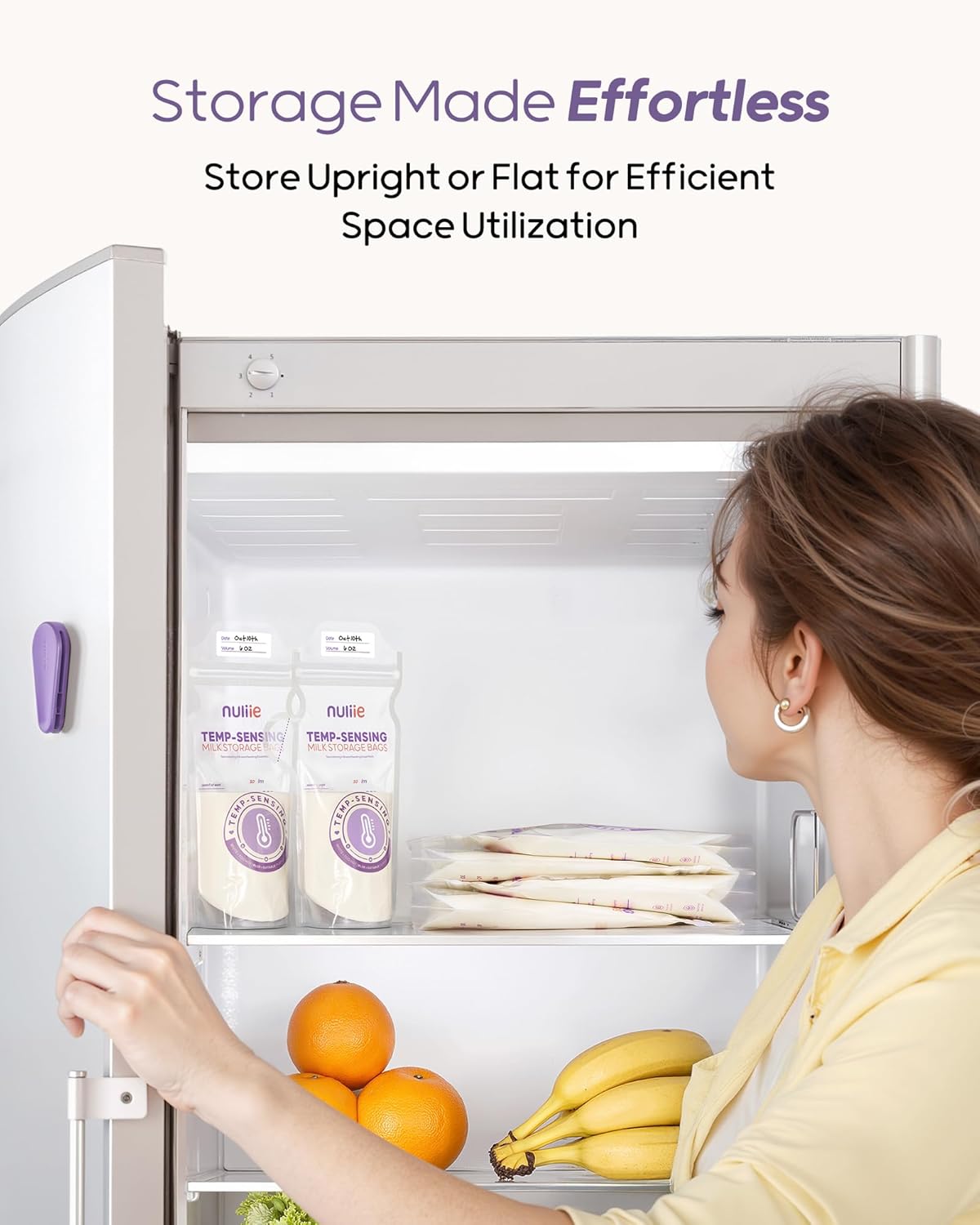 Nuliie 150pcs Temp-Sensing Breastmilk Storage Bag, Huge Temp-Sensing Icon & Locking Clamp, 6oz Breast Milk Storage Bags Freezer Pour Spout, Self Standing Milk Storage Bags Breastmilk, BPA-Free No-Leak