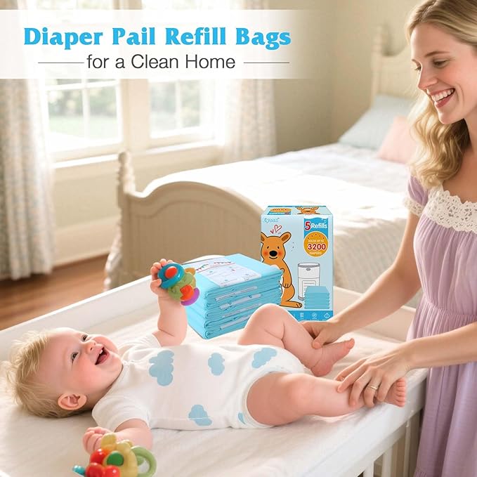 10 Pack Diaper Pail Refill Bags Compatible with Dekor Classic Diaper Pail, 40% Extra Length Refills Holds up to 6400 Diapers, Thickened Multi-layer Odor Control Diaper Bags (Baby Scent)