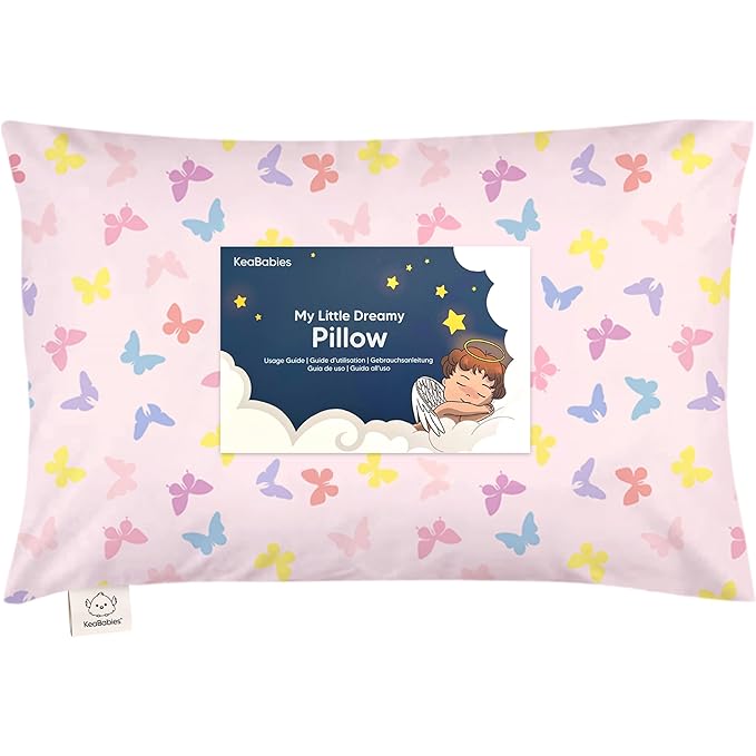 Toddler Pillow with Pillowcase - 13x18 My Little Dreamy Kids Travel Bed Pillows for Sleeping, Organic Cotton Small Pillowcase, Soft & Breathable, Machine Washable, Toddlers 2-5 Years Old (Flutter)