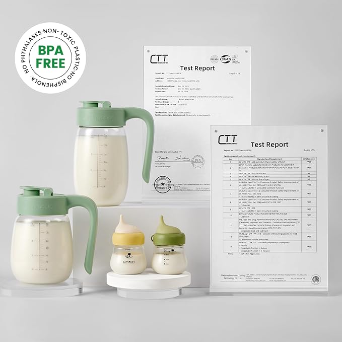 Breast Milk Pitcher Glass Resistant to Heat and Cold, 32 oz Leak-Proof Formula Storage Container with Wide Mouth, Milk Storage Bottle Container for Formula, Preparing Bottles, and Breastmilk Storage