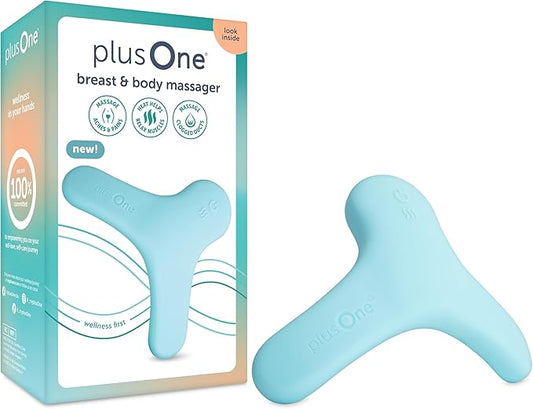 plusOne Breast & Body Massager for Breastfeeding, Nursing, Pumping, Clogged Ducts, Full Body Massaging, Hands-Free with 5 Vibration and 3 Heat Settings