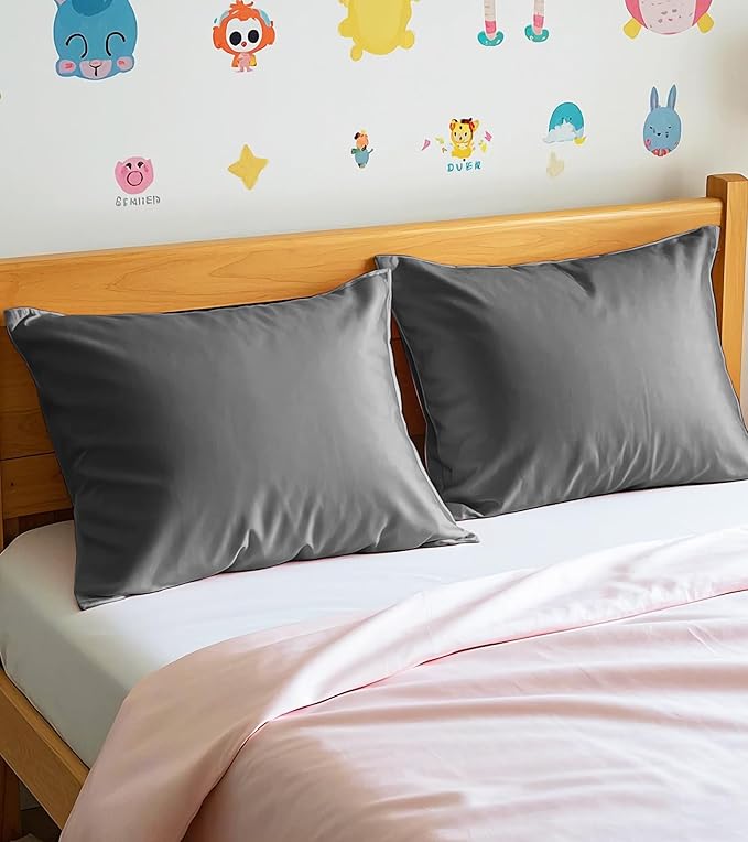 Deep Dream Toddler Pillowcases for 13x18 Pillow 2 Pack, 100% Cotton Travel Pillow Case Cover, 600 Thread Count Cotton Pillow Covers, Soft & Breathable Small Pillow Cases Envelope Closure, Dark Grey