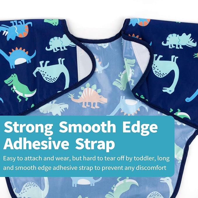 Baby Noah 3 Pack Long Sleeve Bib, Toddler Mess Free & Waterproof Shirt Bibs, Reusable Bib with Pocket, Adjustable Fits Ages 6-12 Months