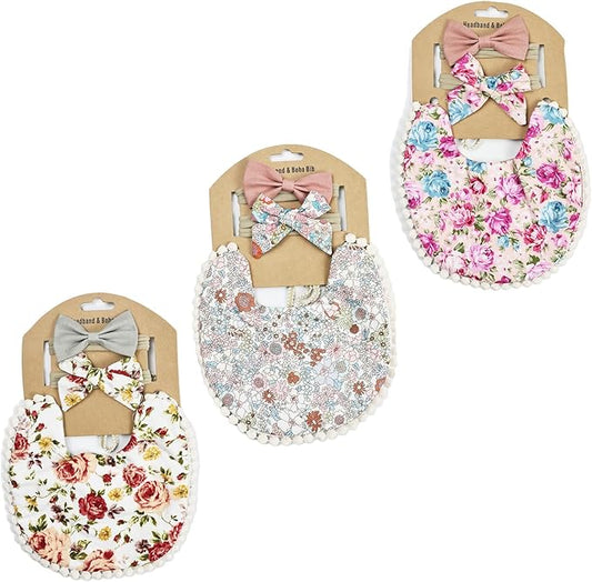 Baby Girls Floral Print Bibs, Reversible Burp Cloth Set for Newborn Infant Toddlers