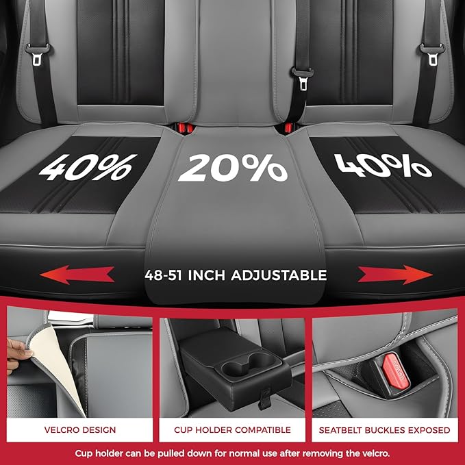 FREESOO Car Seat Covers Full Set, Black Grey Waterproof Car Seat Cover, Leather Seat Covers for Trucks, Luxury Car Seat Covers Front Seats and Auto Back, Car Seat Protector Cushion for Most SUV Cars