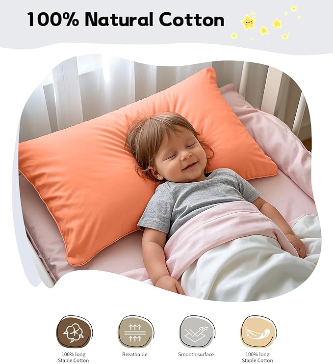 Deep Dream Toddler Pillowcases for 13x18 Pillow 2 Pack, 100% Cotton Travel Pillow Case Cover, 600 Thread Count Cotton Pillow Covers, Soft & Breathable Small Pillow Cases Envelope Closure, Orange