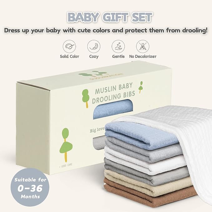 Susurration Muslin Baby Drool Bibs 6Pack Soft Square Adjustable Baby Bandana Bibs for Unisex Girls & Boys
