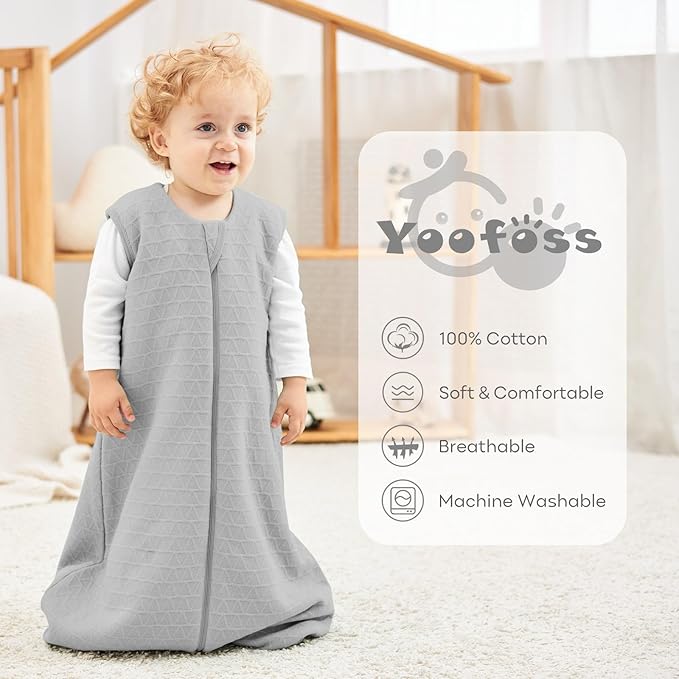 Yoofoss Baby Sleep Sack 0-6 Months, 2.0 TOG Baby Wearable Blanket with 2-Way Zipper, 100% Cotton Fabric Winter Newborn Sleeping sack, Warm Soft Comfy Grey(Small)