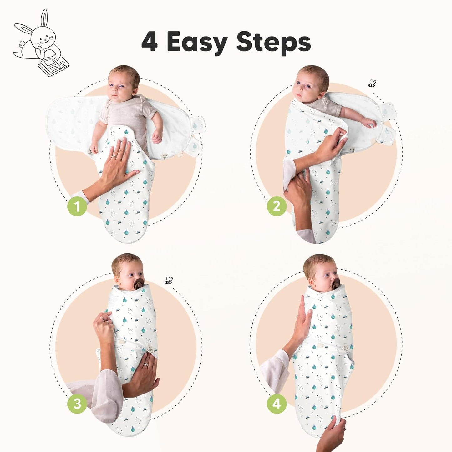 3-Pack Organic Baby Swaddle Sleep Sacks - Swaddles for Newborns, Infant 0-3 Months, Baby Girls, Boys, Soft & Snug Newborn Sleep Sack, Nursery Swaddling Blankets (Space Quest)