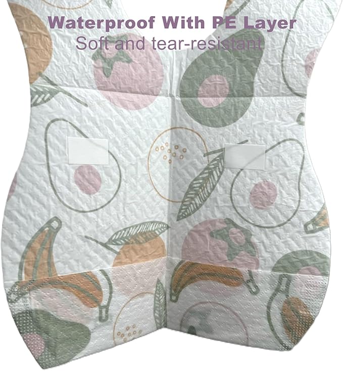 SUNVENO Disposable Baby Bibs with Crumb Catcher Pocket, Leakproof Liner, Adjustable Adhesive Tabs, Individually Wrapped