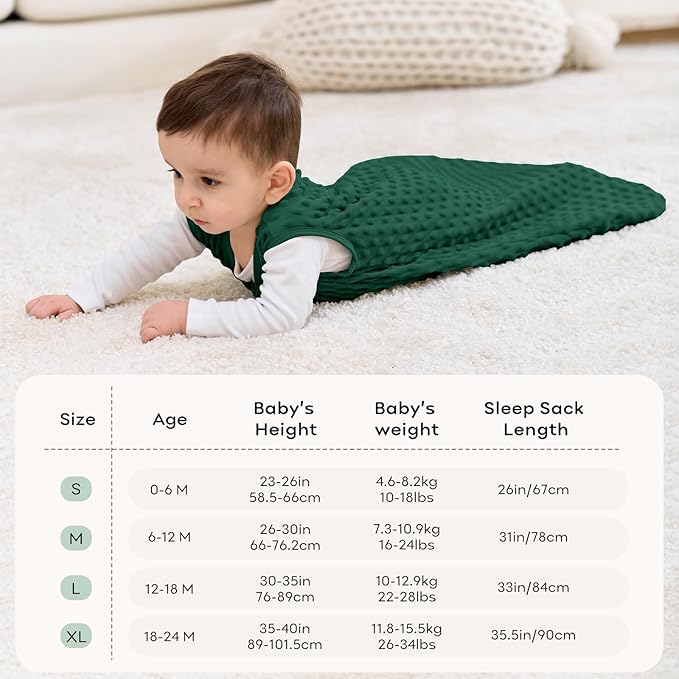 Fleece Baby Sleep Sack 6-12 Months with Plush Dots 1.5 Tog Baby Wearable Blanket with 2-Way Zipper Warm Sleeping Sack for Toddler Infant Newborn - Medium, Forest Green