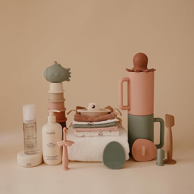 mushie Muslin Organic Cotton Washcloths 5-Pack (Rainbow Combo) | Soft Wipes for Baby Cleanups and Bathing