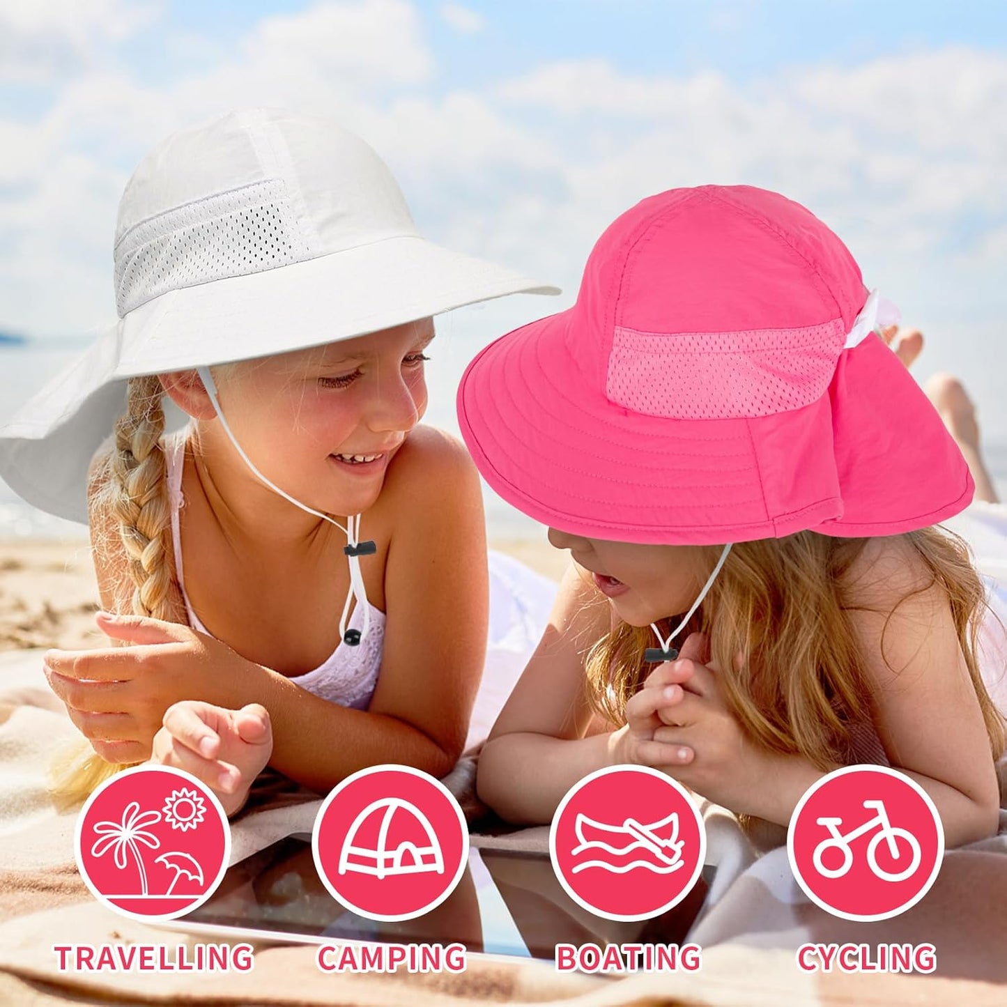 Toddler Baby Sun Hat Kids Summer UPF 50+ for Boys Girls Adjustable Beach Hats with Bucket Wide Brim Age 1-7 Years