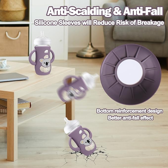 BUSOHA 3 Pack Koala Silicone Sleeves for Avent Baby Bottles - Drop Protection Baby Bottle Sleeves with Handle for Avent Natural Baby Bottles,8 Ounce