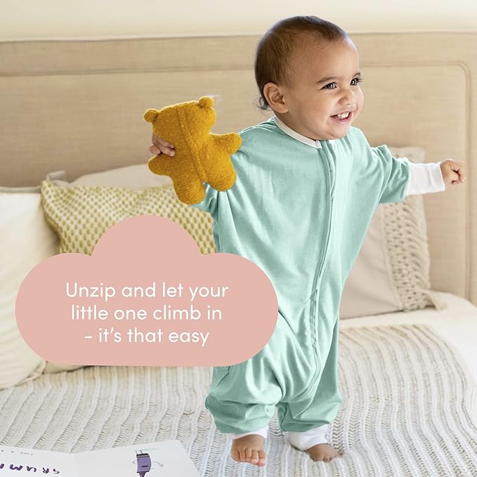 SleepingBaby Flying Squirrel Toddler Pajamas with Practical Zipper for Quick Diaper Changes and Travel Comfort - Mint - 12-24 Months