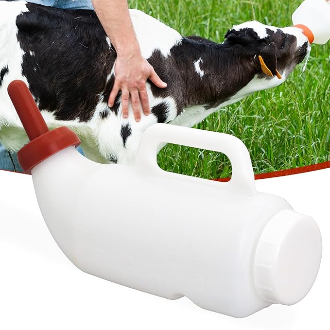 1 Set Nurser Bottles with Handle and Silicone Horizontal Calves Nursing Calf Bottle with a Replacement Nipple Livestock Supplies,Cow Milk Bottle（2.11 Quart ） (Horizontal)