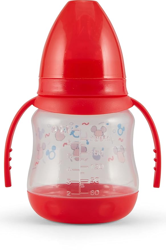 Disney 2 Pack 7 Ounce Baby Bottles with Character Prints and Colored Covers with Double Handle - BPA Free and Easy to Clean