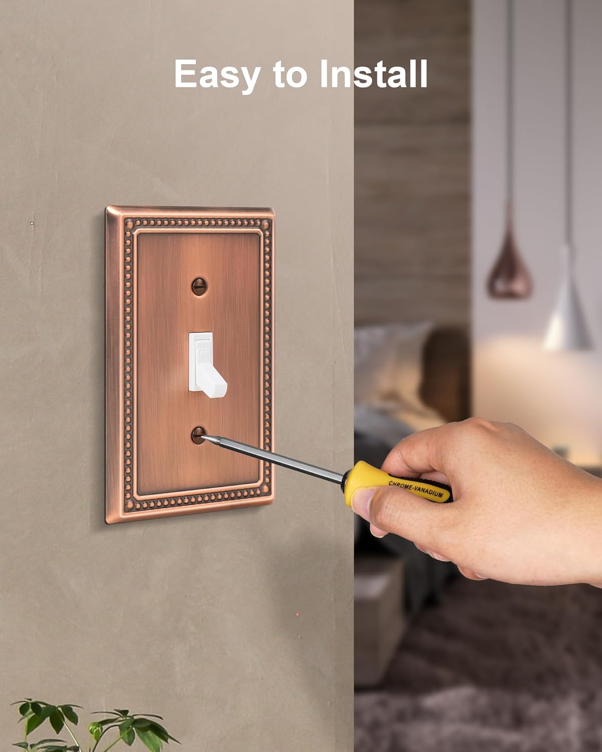 2-Pack Single Toggle Light Switch Cover Plate, Pearls Decorative Switch Plate Covers, Antique Copper 1 Gang Metal Wall Plate, Corrosion Resistant