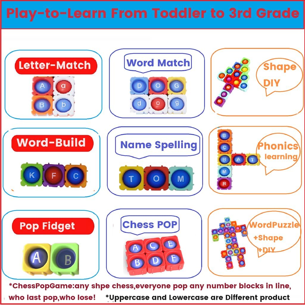 Lowercase Alphabet Multisensory Reading&Phonics Interactive Tool.Huge Pop Bubble Fidget Block for Infinite Word Building Pop Classroom,Phonics Segment &Letter Match,Spell.Versatile &Funny for age3-10
