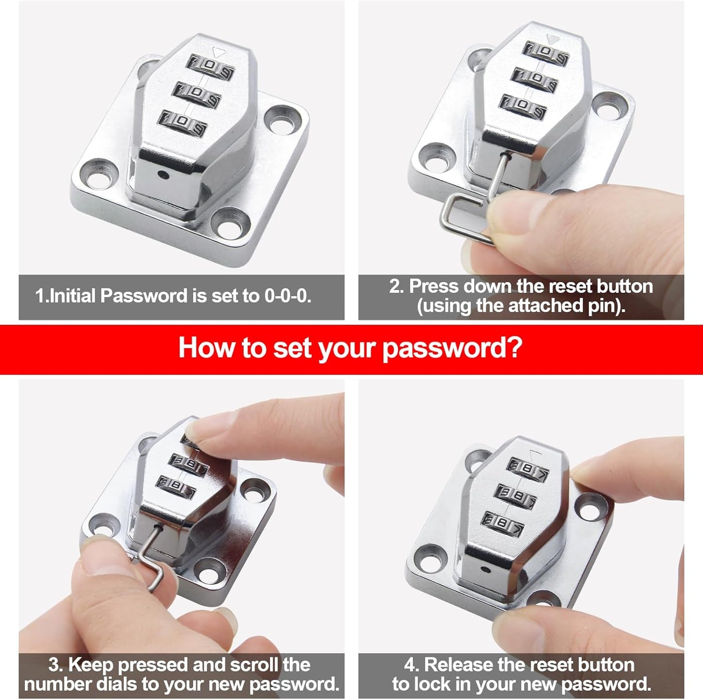 2 Pack Password Rotary Hasp Locks, Collapsible Solid 304 Stainless Steel File Cabinet Lock Desk Drawer Lock, for 90 Degree and 180 Degree Drawers, Dabinets, Doors, Flip Barn Door, Outdoor