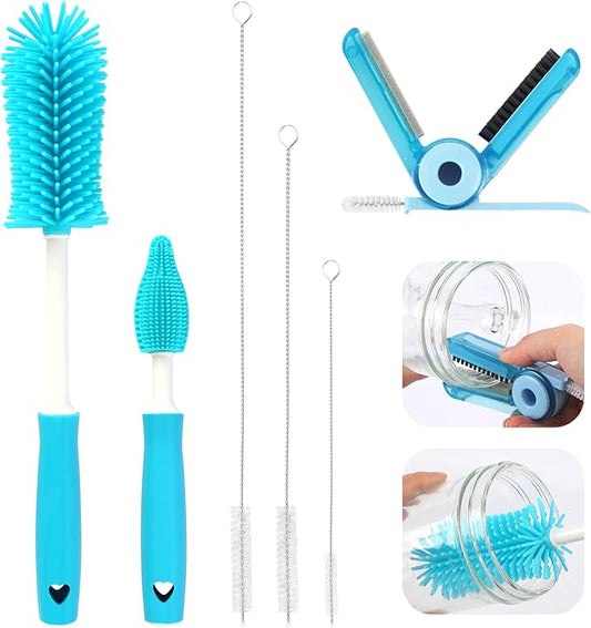 Sosmar 6 Pack Water Bottle Cleaner, Stanley Cup Cleaner Brush Kit with Long Silicone Bottle Brush, 3 Size Straw Cleaner Brush, 4 in 1 Bottle Gap Cleaner Tumbler, Sports Water Bottle