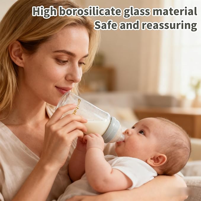 Breast Milk Storage Bottles 240ml 8oz BPA-Free Leak-Proof Baby Bottle for Breastmilk Storage Wide Neck Bottles with Screw Ring Sealing Disk Breastfeeding (Grey, 240ml-6Packs)