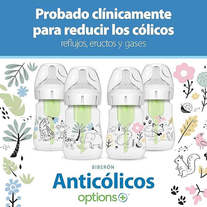 Dr. Brown’s Natural Flow® Anti-Colic Options+™ Wide-Neck Baby Bottle Designer Edition Bottles, Jungle Decos, 5 oz/150 mL, Level 1 Nipple, 2-Pack, 0m+