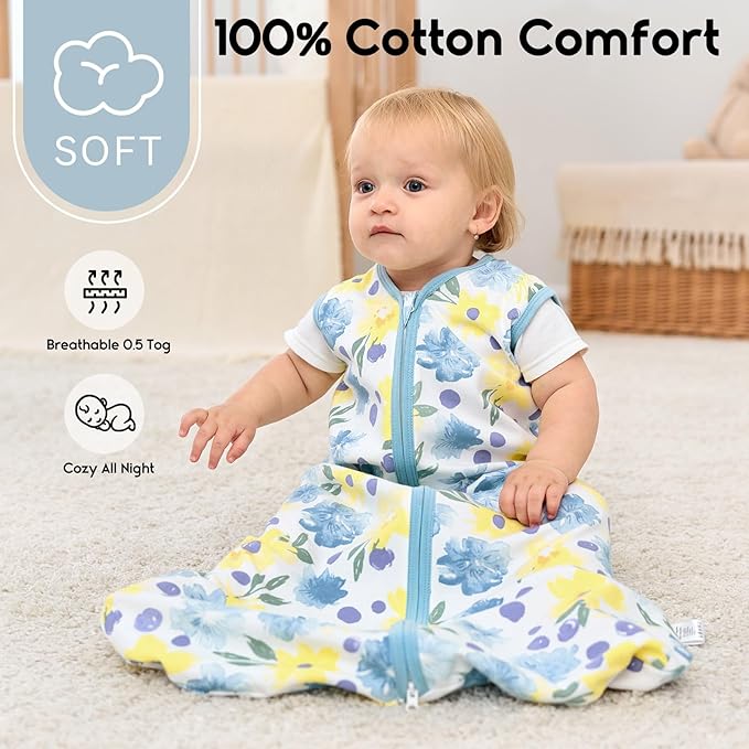 Yoofoss Baby Sleep Sack 0-6 Months 0.5 Tog Wearable Blanket for Baby, 3 Pack 100% Organic Cotton Infant Toddler Sleeping Sack 2-Way Zipper Lightweight Sleep Sack