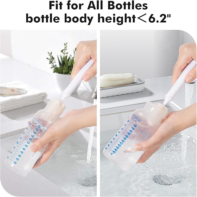 5-in-1 Baby Bottle Brush Kit, Silicone Bottle Brush for Baby Bottle and Breast Pumps, Sponge Nipple Brush with Replaceable Brush Head, Straw Brushes, Green