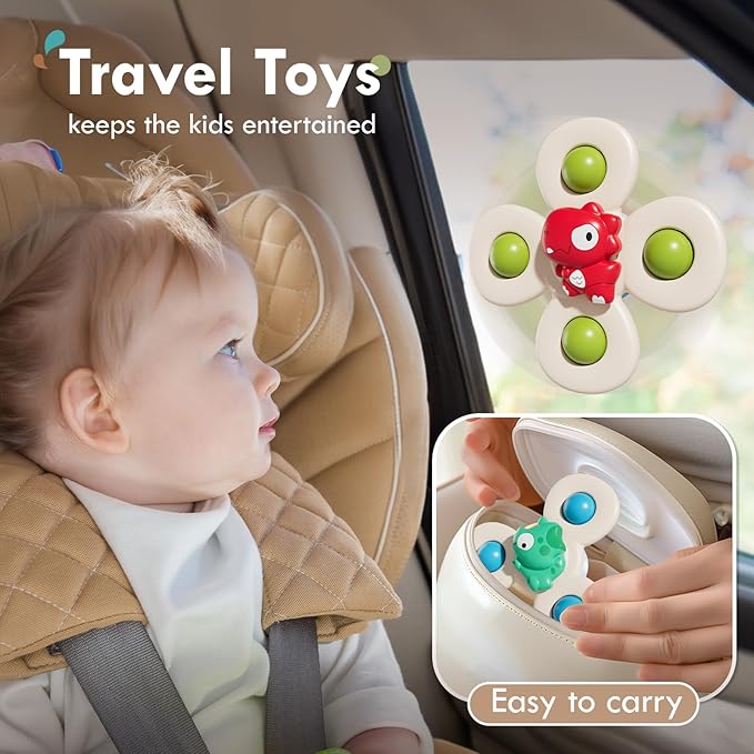 ALASOU 3PCS Suction Cup Spinner Toys for 1 Year Old Boy Girl|Spinning Top Infant Sensory Toys for Toddlers|1 2 Year Old Boy Christmas Birthday Gift|Baby Bath Toy Stocking Stuffers for Kids Ages 1-3