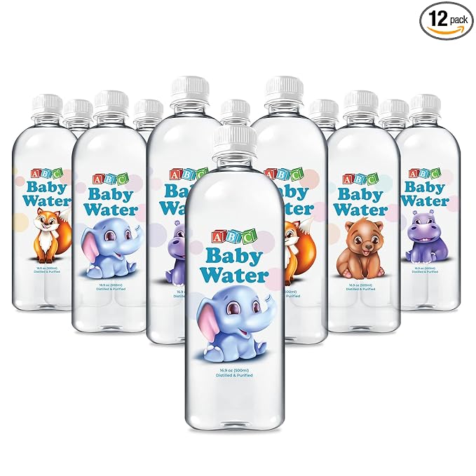 ABC Baby Water Premium Distilled Water for Babies - Healthy Purified 16.9 oz Bottles - Formula, Cereal, Milk, Daily Drinking - 12 Pack