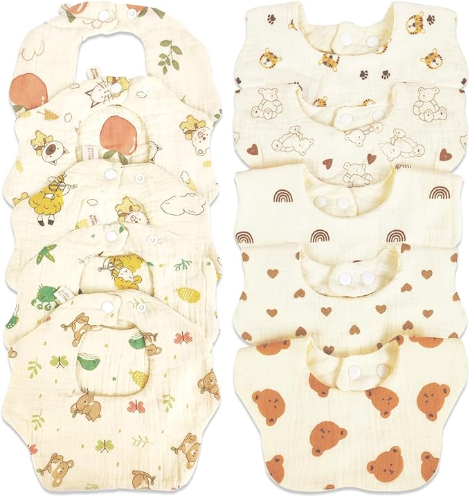 Baby Bibs Muslin Bibs for Baby Girl Boy for Drooling and Teething 10 Pack