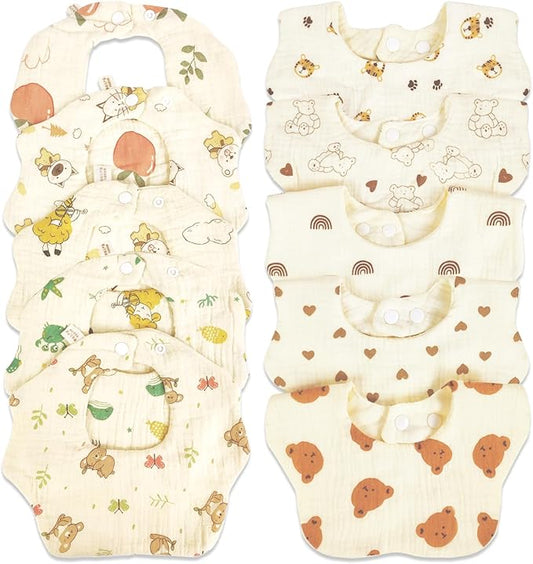 Baby Bibs Muslin Bibs for Baby Girl Boy for Drooling and Teething 10 Pack