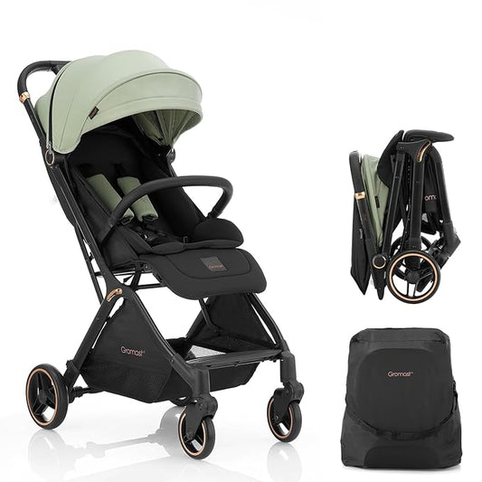 Gravity Folding Baby Stroller - Portable Travel Toddler Stroller w/Adjustable Backrest & Canopy, Cup Holder, Lightweight and UV Protected, One-Hand Automatic Folding - Green