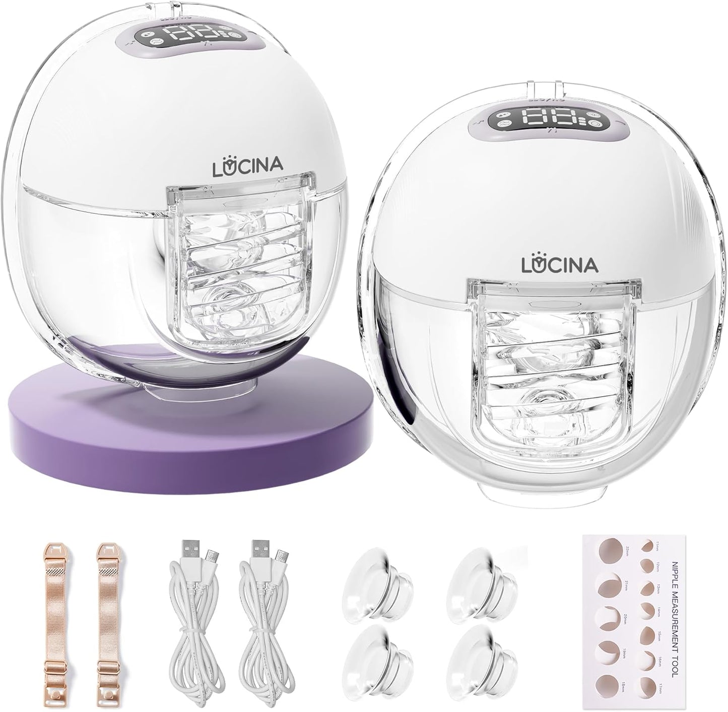 Lucina Breast Pump Hands Free, Wearable Breastfeeding Pump with 4 Modes & 9 Levels, Portable Electric Breast Pump, Strong Suction, Discreet & Smart Display, 19/21/24mm Insert/Flange, 2 Pack