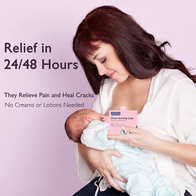 Boboduck The Original Silver Nursing Cups - 925 Silver Nipple Covers Breastfeeding - Protect and Soothe Sore Nipples - Silver Nipple Shield Guards with Soft Silicone Ring (X-Large)