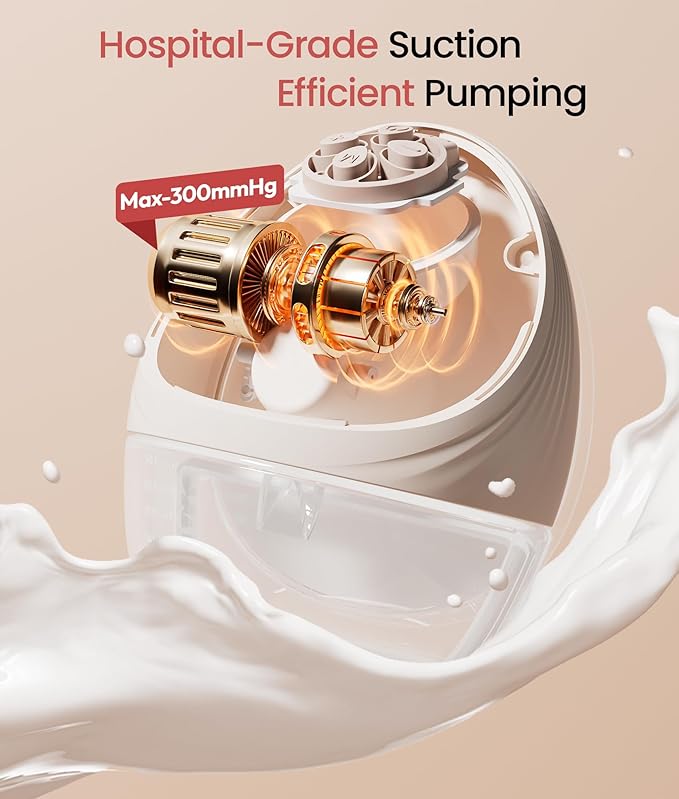 NCVI Heated Breast Pump Hands Free 8161, Wearable 360° Surround Heating, 300 mmHg Hospital-Grade Suction, 2000mAh Long Battery, 4 Modes & 9 Levels, Leakproof Design, Slim & Quiet, 19–28mm Flanges