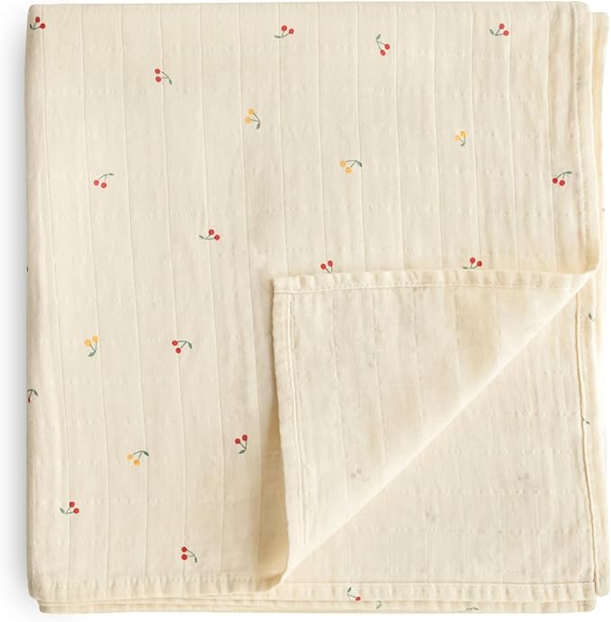 mushie Muslin Baby Swaddle Blanket | 100% Organic Cotton (Cherries)