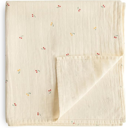 mushie Muslin Baby Swaddle Blanket | 100% Organic Cotton (Cherries)