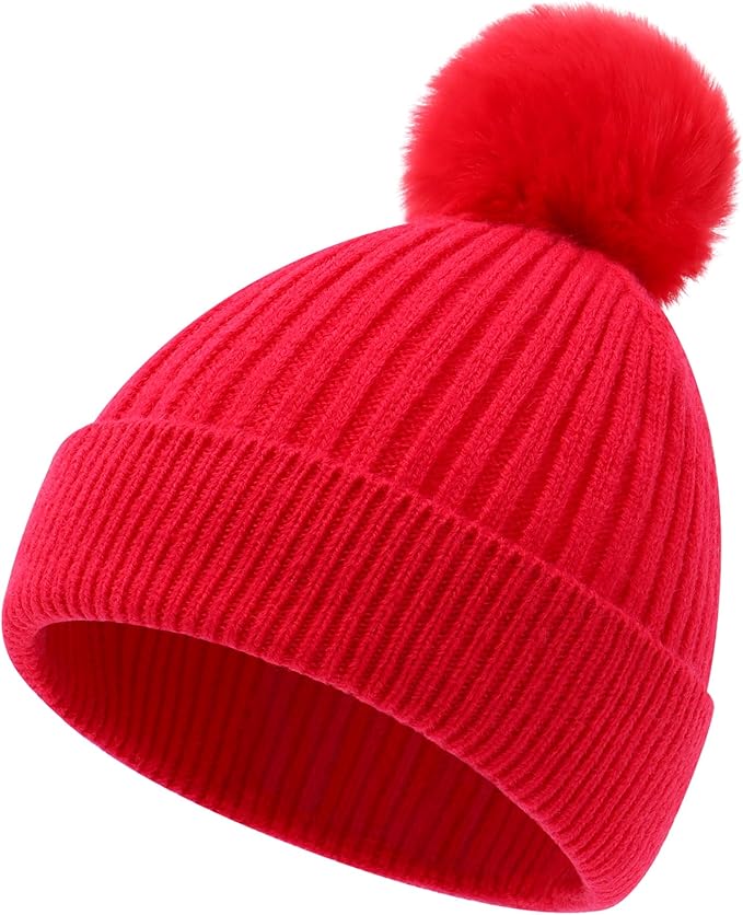 Girls Winter Hat Warm Toddler Beanie with Pom Pom Winter Hats for Baby and Kids