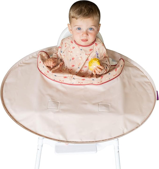 Tidy Tot- Baby Bib & Tray Kit - Mess Proof Long Sleeve Smock Attaches to Feeding Mat, Waterproof Bib - Fits Babies 6-24 Month