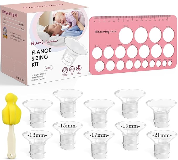 Flange Sizing Kit 3 in 1 with 10PCS Flange Inserts 13/15/17/19/21mm, Silicone Flanges Insert Kit for 24mm Flange/Shield, Pumping Essentials Kit for Moms