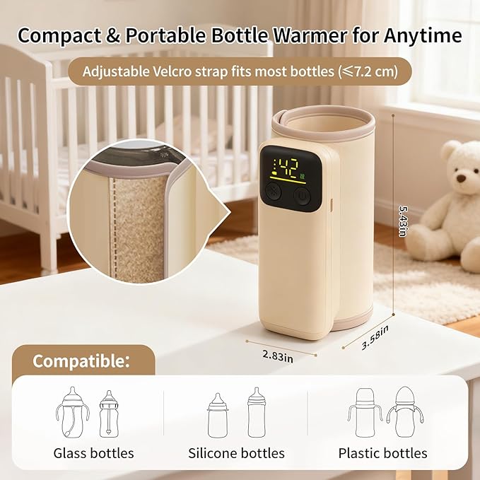 Portable Baby Milk Bottle Warmer for Breastmilk and Formula Feeding,Travel Baby Bottle-Feeding Breast Milk Waterless Warmer,Rechargeable 6000 mAh Battery,Digital Display,Bottle Warmer On the Go