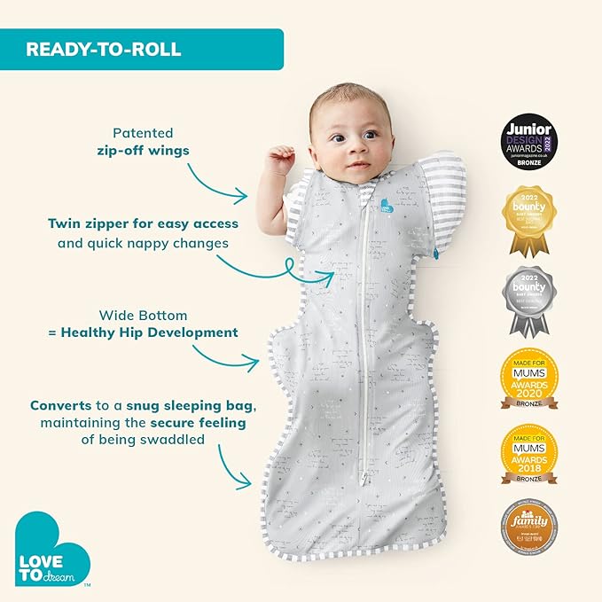 Love to Dream Swaddle UP Transition Bag, Luxuriously Silky Soft Viscose from Bamboo, Baby Sleep Sack, Patented Zip-Off Wings, Snug Fit Helps Calm Startle Reflex, 1.0TOG, 13-19 lbs, Cream