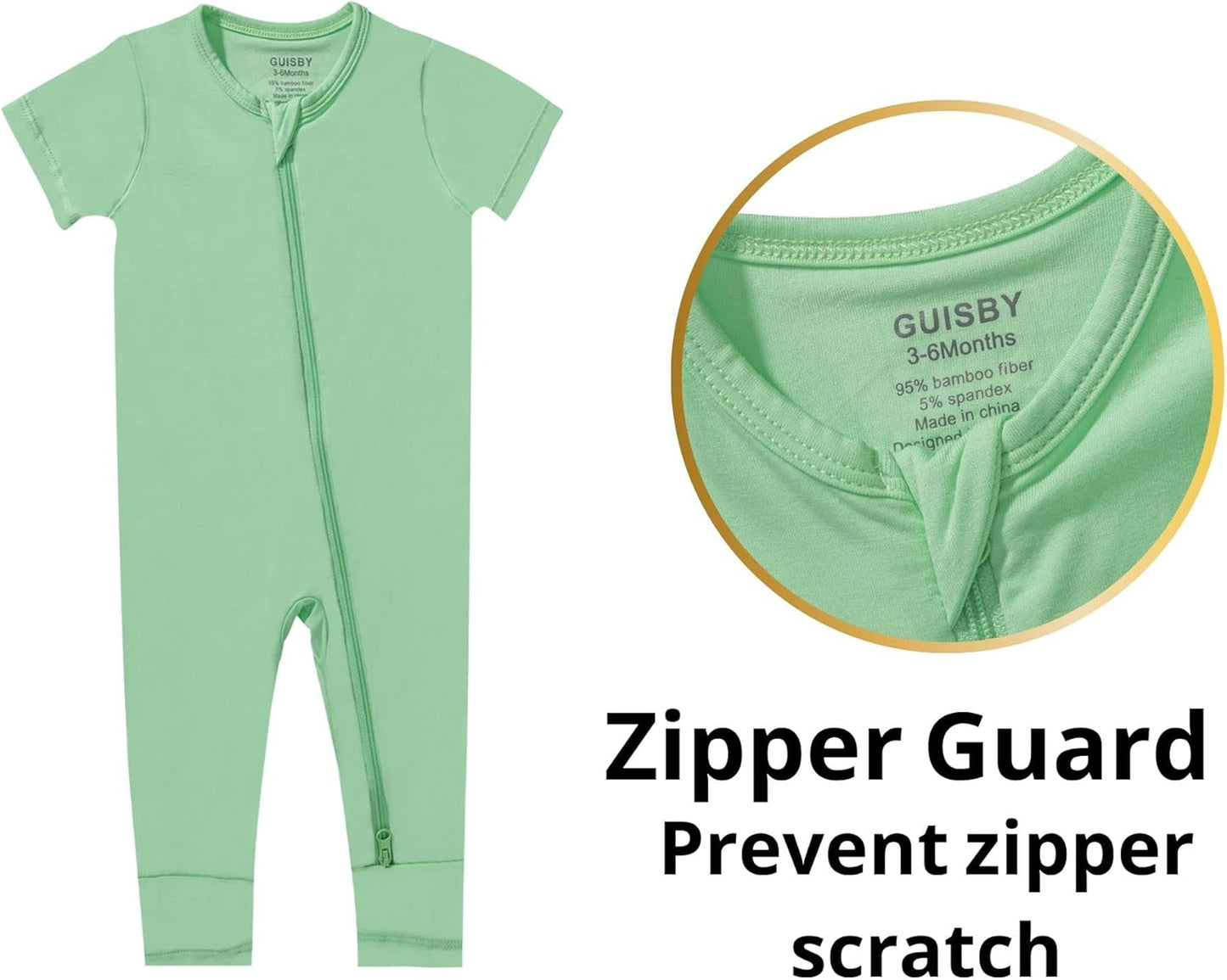 GUISBY Rayon Made from Bamboo Baby Pajamas, Summer Short Sleeve Footless Rompers, 2 Way Zipper Sleeper